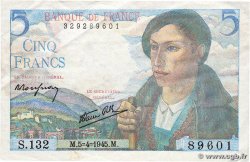 5 Francs BERGER FRANKREICH  1945 F.05.06 VZ+