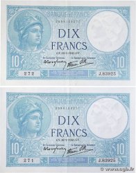 10 Francs MINERVE modifié Consécutifs FRANCE  1941 F.07.28