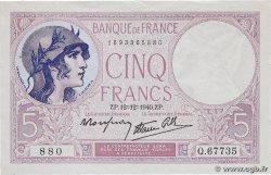 5 Francs FEMME CASQUÉE modifié FRANCE  1940 F.04.17