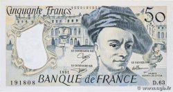 50 Francs QUENTIN DE LA TOUR FRANCIA  1991 F.67.17 FDC