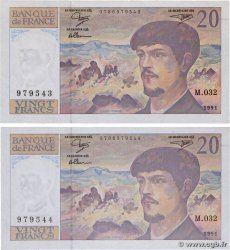 20 Francs DEBUSSY à fil de sécurité Consécutifs FRANCE  1991 F.66bis.02 UNC-
