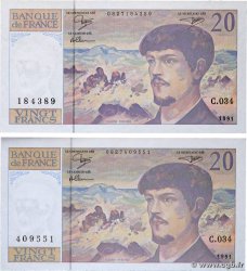 20 Francs DEBUSSY à fil de sécurité Lot FRANCE  1991 F.66bis.02