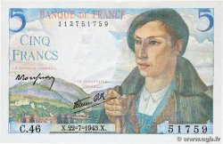 5 Francs BERGER FRANKREICH  1943 F.05.02 ST