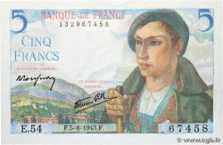 5 Francs BERGER FRANKREICH  1943 F.05.03 ST