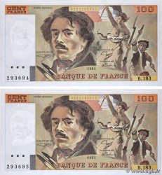 100 Francs DELACROIX imprimé en continu Consécutifs FRANCE  1991 F.69bis.03b2 UNC-