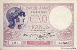 5 Francs FEMME CASQUÉE modifié FRANCE  1939 F.04.09