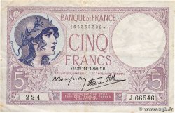 5 Francs FEMME CASQUÉE modifié FRANCE  1940 F.04.15