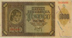 1000 Kuna CROATIE  1941 P.04a TB