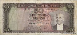 50 Lira TURKEY  1970 P.187A VG