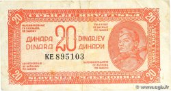 20 Dinara YUGOSLAVIA  1944 P.051a F+