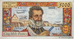 5000 Francs HENRI IV FRANCE  1957 F.49.01 VF