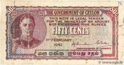 50 Cents CEYLON  1942 P.045a B