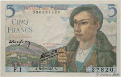 5 Francs BERGER FRANCE  1943 F.05.01 pr.NEUF