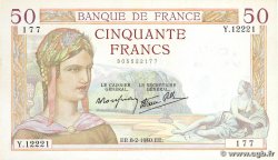 50 Francs CÉRÈS modifié FRANCIA  1940 F.18.38 SPL