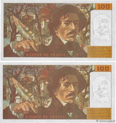100 Francs DELACROIX 442-1 & 442-2 Consécutifs FRANCE  1994 F.69ter.01b SPL+