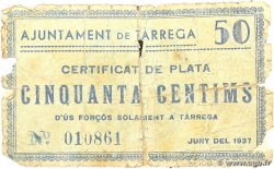 50 Centimos ESPAGNE Tàrrega 1937 P.-