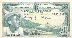 20 Francs BELGIAN CONGO  1956 P.31 VF