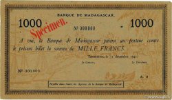 1000 Francs Spécimen MADAGASCAR  1941 P.043s TTB+