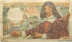 100 Francs DESCARTES FRANCE  1942 F.27.01 F