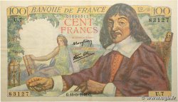 100 Francs DESCARTES FRANCE  1942 F.27.01 VF+