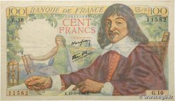 100 Francs DESCARTES FRANCE  1942 F.27.01 VF
