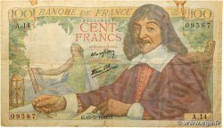 100 Francs DESCARTES FRANCE  1942 F.27.01 TB