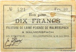 10 Francs FRANCE régionalisme et divers Malmerspach 1940 BU.43.03 TB