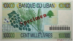 100000 Livres Spécimen LIBANO  1999 P.078s FDC