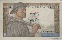 10 Francs MINEUR FRANCE  1944 F.08.11 VF