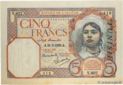 5 Francs TUNISIA  1939 P.08b AU