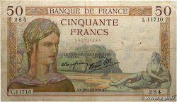 50 Francs CÉRÈS modifié FRANCE  1939 F.18.36 VG