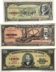 5, 10 et 20 Pesos Lot CUBA  1960 P.080c, P.088c et P.091c SC