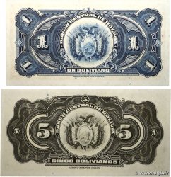1 et 5 Bolivianos Lot BOLIVIE  1928 P.118a et P.120a pr.NEUF