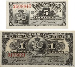 5 Centavos et 1 Peso Lot CUBA  1896 P.045a et P.047a SC+