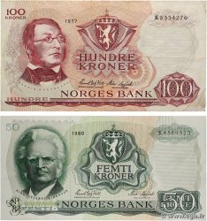 50 et 100 Kroner Lot NORVÈGE  1970 P.37d et P.38h pr.TTB