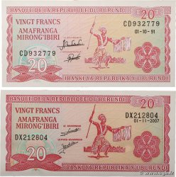20 Francs Lot BURUNDI  1991 P.27c et P.27d UNC