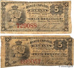 5 Centavos Lot CUBA  1872 P.029a