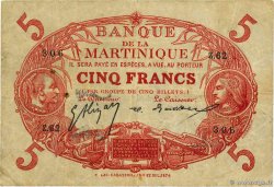 5 Francs Cabasson rouge MARTINIQUE  1919 P.06A TB
