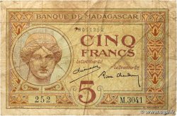5 Francs MADAGASCAR  1937 P.035 TB