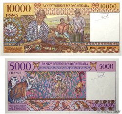 5000 Francs - 1000 Ariary et 10000 Francs - 2000 Ariary Lot MADAGASCAR  1995 P.078a et P.079a SUP+