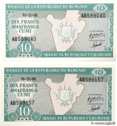 10 Francs Lot BURUNDI  1986 P.33b NEUF