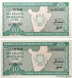 10 Francs Lot BURUNDI  1989 P.33b NEUF