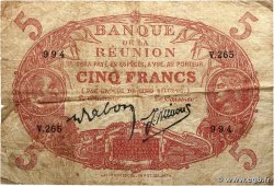 5 Francs Cabasson rouge ÎLE DE LA RÉUNION  1944 P.14 B+