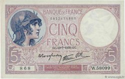 5 Francs FEMME CASQUÉE modifié FRANCE  1939 F.04.01 SUP+