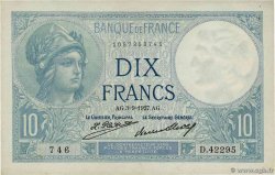 10 Francs MINERVE FRANCIA  1927 F.06.12 q.FDC