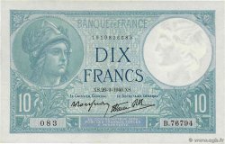 10 Francs MINERVE modifié FRANCIA  1940 F.07.15 FDC