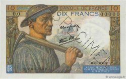 10 Francs MINEUR Spécimen FRANCIA  1941 F.08.01Sp2 q.FDC