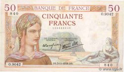 50 Francs CÉRÈS modifié FRANCE  1938 F.18.18