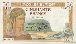 50 Francs CÉRÈS modifié FRANCE  1939 F.18.29 SUP