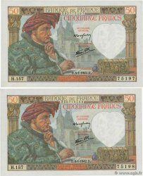 50 Francs JACQUES CŒUR Consécutifs FRANCIA  1942 F.19.18 FDC